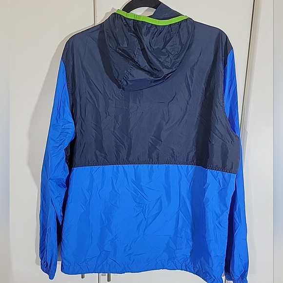 Columbia Windbreaker Men’s Med Hooded Rain Jacket Blue Colorblock W/ Lime Green - Picture 6 of 7